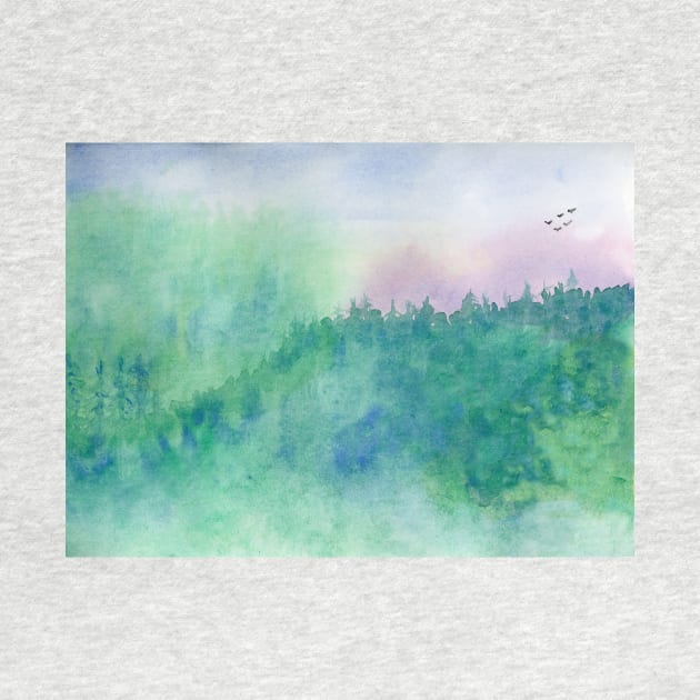 Green Mist Forest Watercolor Painting. by EugeniaAlvarez